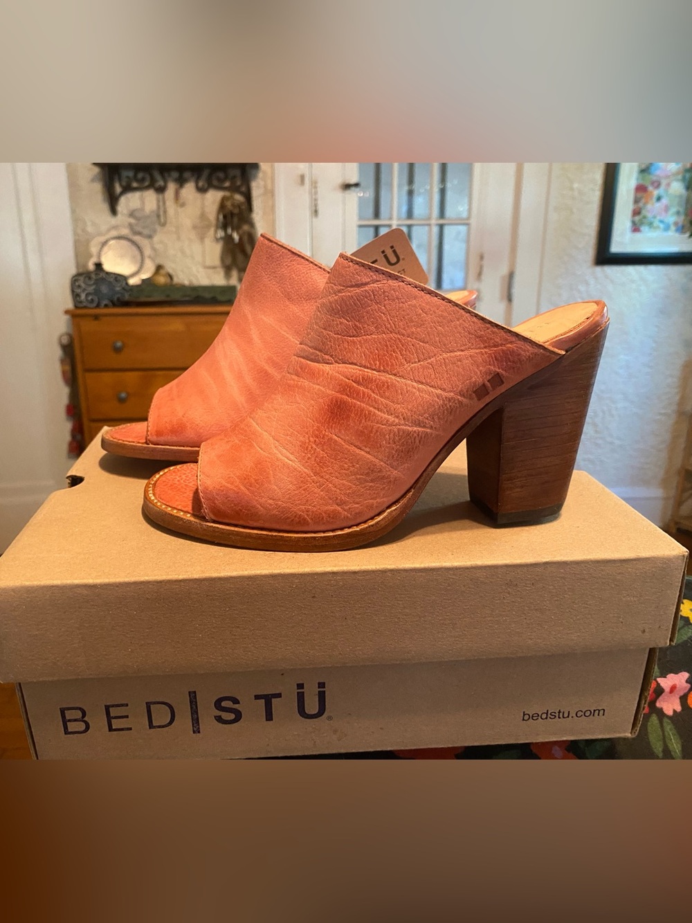 NIB Bed Stu Clavel Mule Heels Made in Mexico Leather 8.5 “Blush” Perp Toe